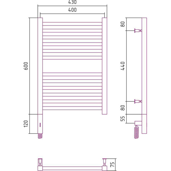 Полотенцесушитель электрический Сунержа Модус 3.0 П12 600x400 мм 071-5700-6040 L, сатин фото 5