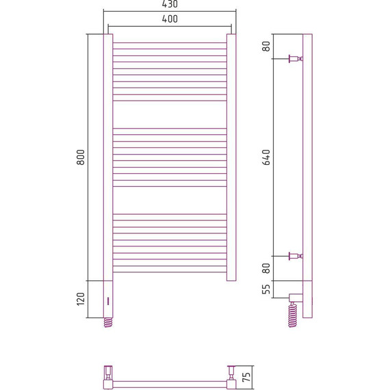 Полотенцесушитель электрический Сунержа Модус 3.0 П15 800x400 мм 03-5700-8040 L, золото - 5 Полотенцесушитель электрический Сунержа Модус 3.0 П15 800x400 мм 03-5700-8040 L, золото фото 5