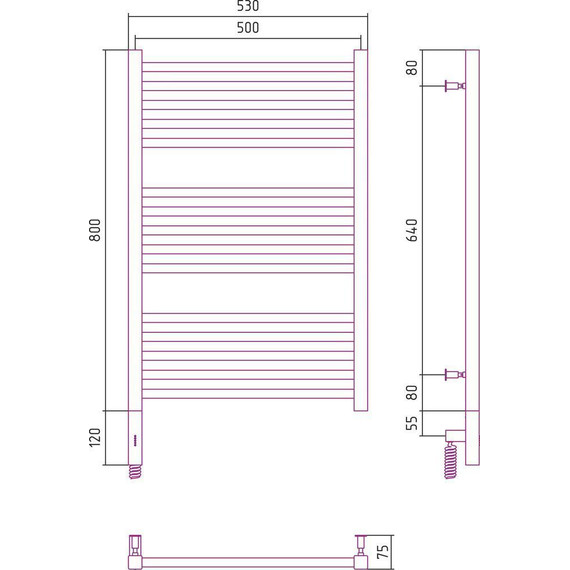 Полотенцесушитель электрический Сунержа Модус 3.0 П15 800x500 мм 31-5700-8050 L, чёрный матовый фото 5