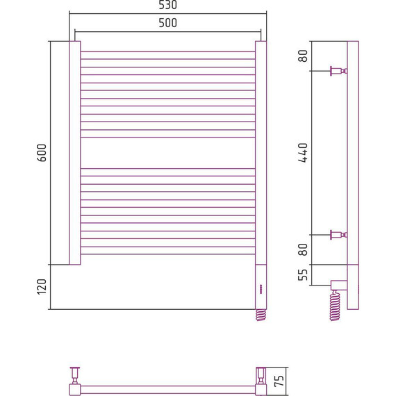 Полотенцесушитель электрический Сунержа Модус 3.0 П12 600x500 мм 03-5701-6050 R, золото фото 5
