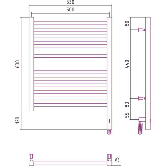 Полотенцесушитель электрический Сунержа Модус 3.0 П12 600x500 мм 31-5701-6050 R, чёрный матовый фото 5