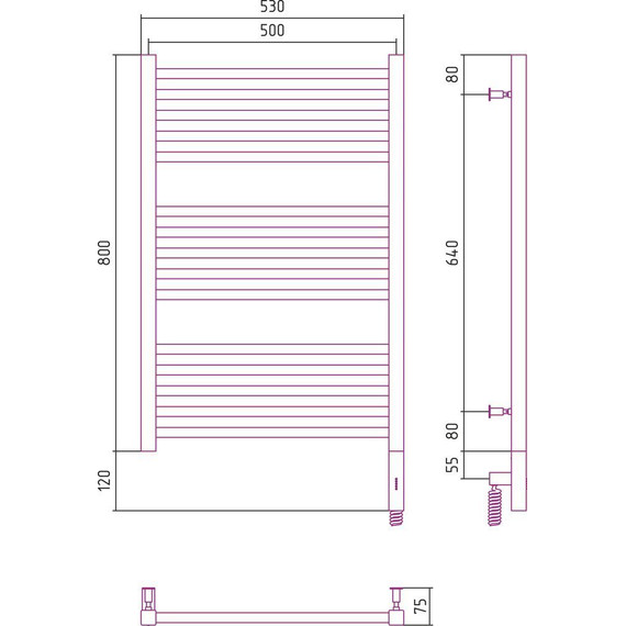 Полотенцесушитель электрический Сунержа Модус 3.0 П15 800x500 мм 03-5701-8050 R, золото фото 5