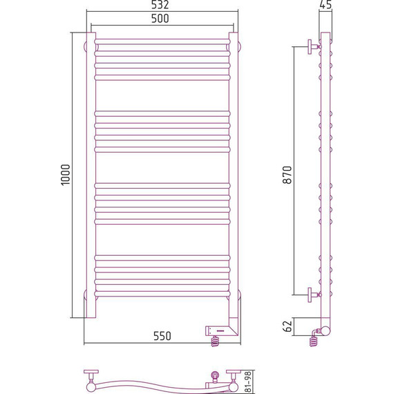 Полотенцесушитель электрический Сунержа Флюид 2.0 П16 1000x500 мм 12-5221-1050 R, белый фото 5
