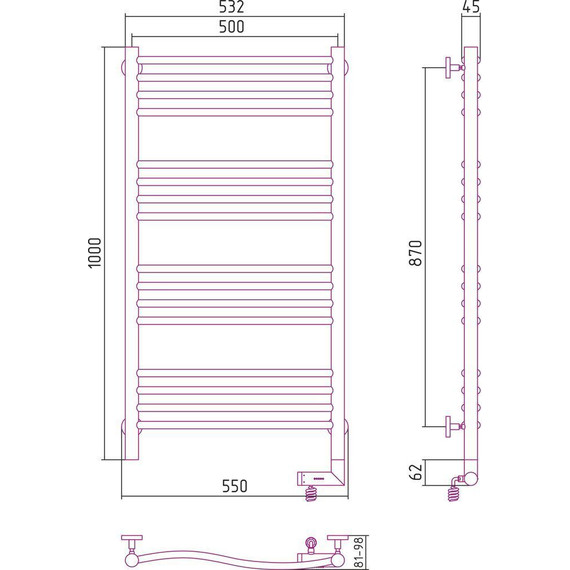 Полотенцесушитель электрический Сунержа Флюид 2.0 П16 1000x500 мм 31-5221-1050 R, чёрный матовый фото 5