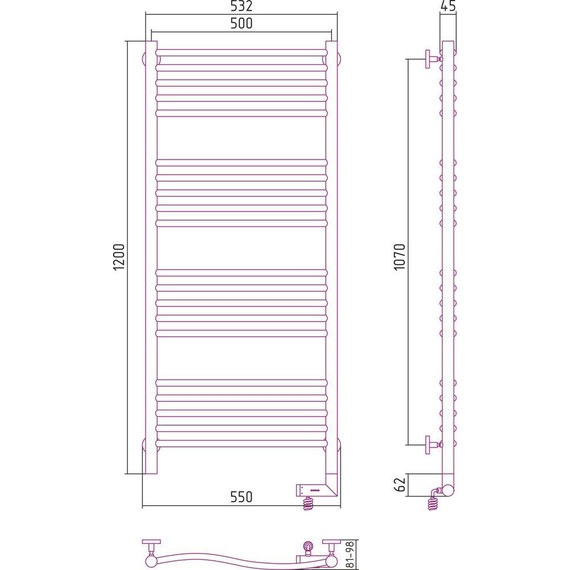 Полотенцесушитель электрический Сунержа Флюид 2.0 П20 1200x500 мм 31-5221-1250 R, чёрный матовый фото 5