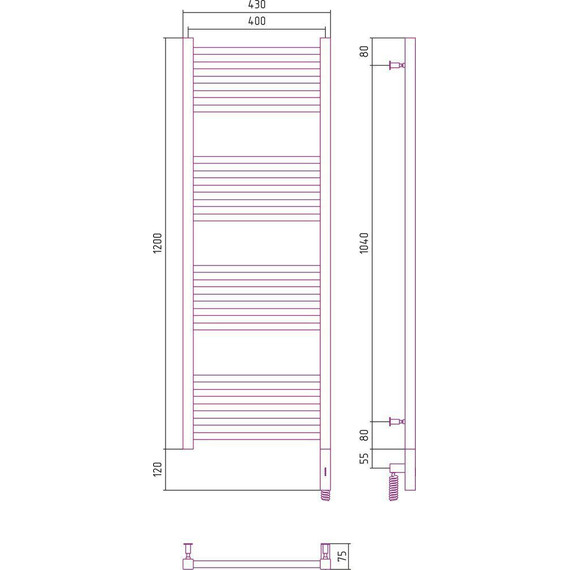 Полотенцесушитель электрический Сунержа Модус 3.0 П20 1200x400 мм 071-5701-1240 R, сатин фото 5