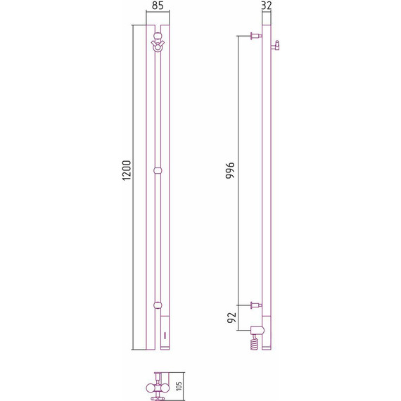 Полотенцесушитель электрический Сунержа Нюанс 3.0 П2 1200x85 мм 05-5843-1253 R, состаренная бронза фото 5