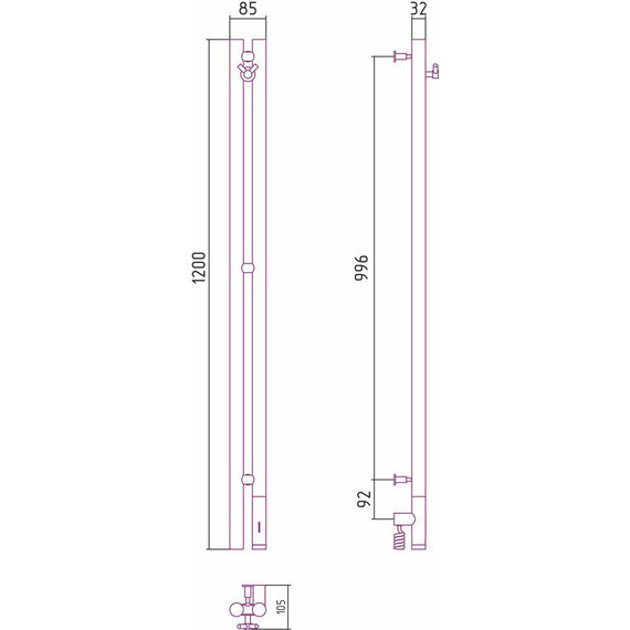 Полотенцесушитель электрический Сунержа Нюанс 3.0 П2 1200x85 мм 071-5843-1253 R, цвет сатин фото 5