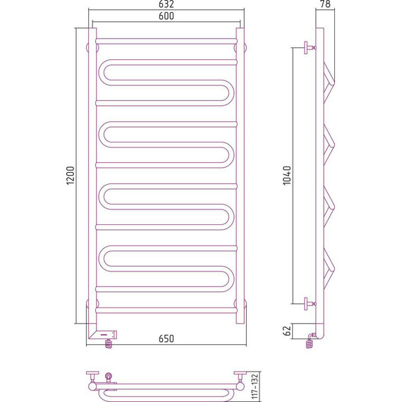 Полотенцесушитель электрический Сунержа Элегия 2.0 П14 1200х600 мм 31-5218-1260 L, чёрный матовый фото 5