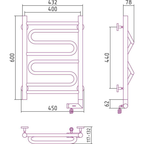 Полотенцесушитель электрический Сунержа Элегия 2.0 П8 600x400 мм 12-5219-6040 R, белый фото 5