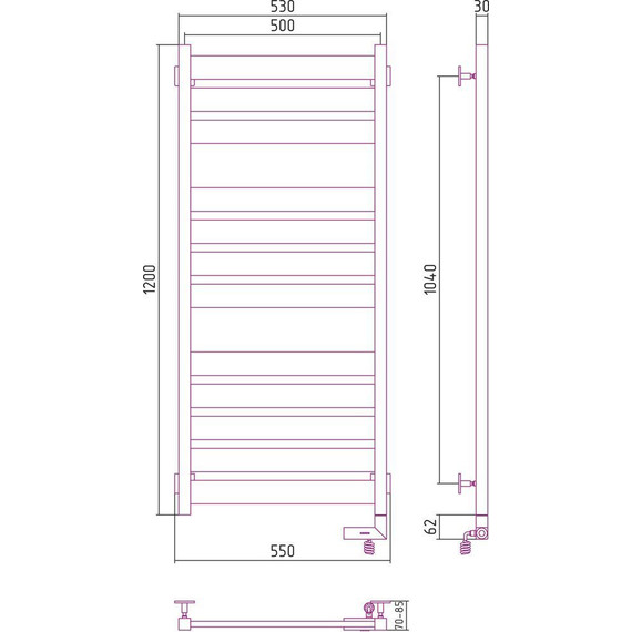 Полотенцесушитель электрический Сунержа Центурион 2.0 П12 1200x500 мм 15-5603-1250 R, тёмный титан муар фото 5