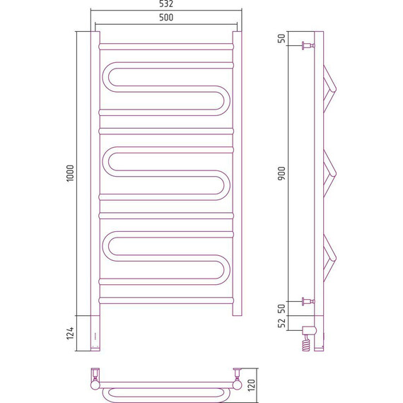 Полотенцесушитель электрический Сунержа Элегия 3.0 П13 1000x500 мм 022-5818-1050 L, шампань матовый фото 5