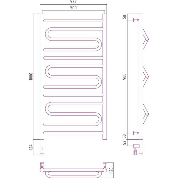 Полотенцесушитель электрический Сунержа Элегия 3.0 П13 1000x500 мм 30-5818-1050 L, белый матовый фото 5