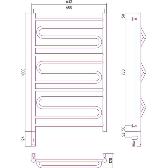 Полотенцесушитель электрический Сунержа Элегия 3.0 П13 1000x600 мм 30-5818-1060 L, белый матовый фото 5