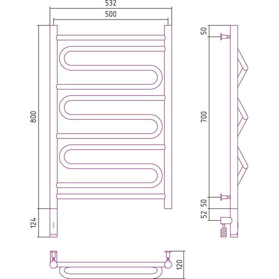Полотенцесушитель электрический Сунержа Элегия 3.0 П11 800x500 мм 31-5818-8050 L, чёрный матовый фото 5