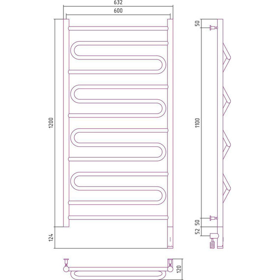 Полотенцесушитель электрический Сунержа Элегия 3.0 П14 1200x600 мм 30-5819-1260 R, белый матовый фото 5
