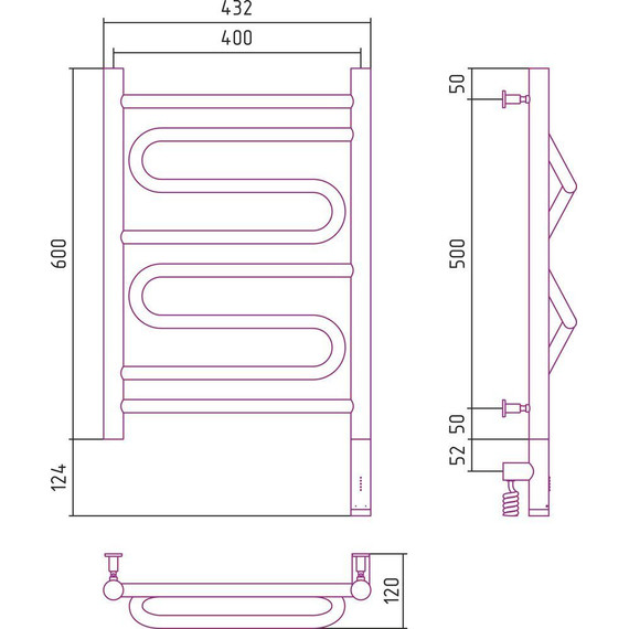 Полотенцесушитель электрический Сунержа Элегия 3.0 П8 600x400 мм 31-5819-6040 R, чёрный матовый фото 5