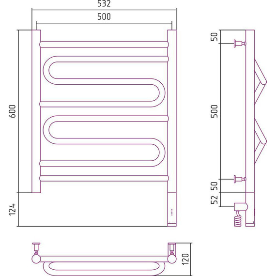 Полотенцесушитель электрический Сунержа Элегия 3.0 П8 600x500 мм 31-5819-6050 R, чёрный матовый фото 5