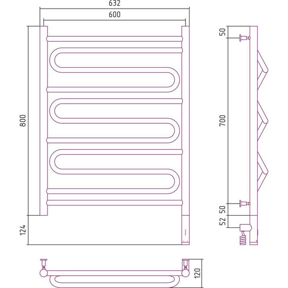 Полотенцесушитель электрический Сунержа Элегия 3.0 П11 800x600 мм 31-5819-8060 R, чёрный матовый фото 5