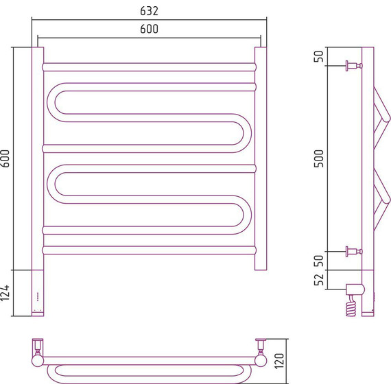 Полотенцесушитель электрический Сунержа Элегия 3.0 П8 600x600 мм 30-5818-6060 L, белый матовый фото 5