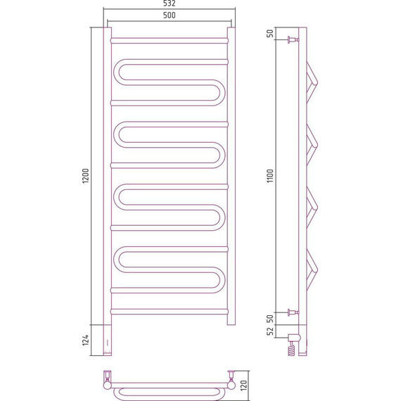 Полотенцесушитель электрический Сунержа Элегия 3.0 П14 1200x500 мм 30-5818-1250 L, белый матовый фото 5