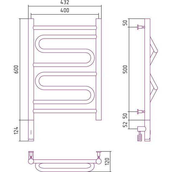 Полотенцесушитель электрический Сунержа Элегия 3.0 П8 600x400 мм 31-5818-6040 L, чёрный матовый фото 5