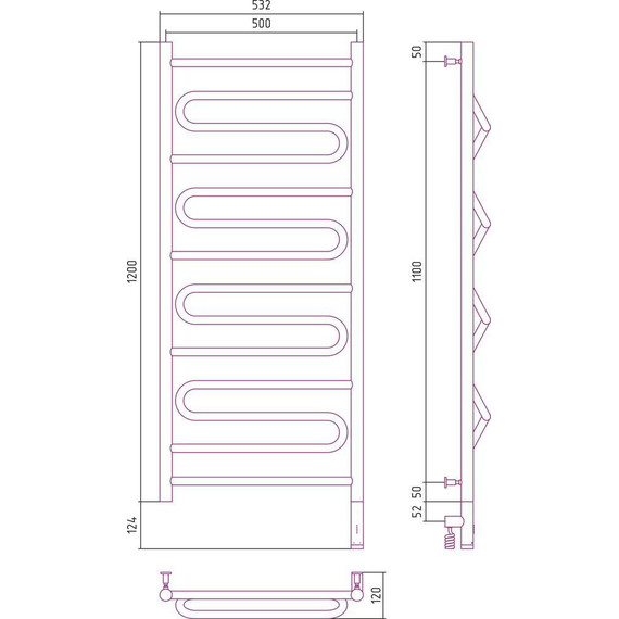 Полотенцесушитель электрический Сунержа Элегия 3.0 П14 1200x500 мм 31-5819-1250 R, чёрный матовый фото 5