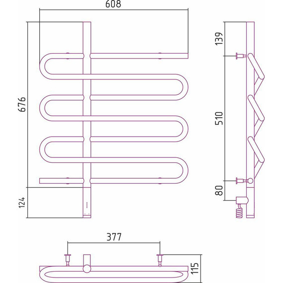 Полотенцесушитель электрический Сунержа Эпатаж 3.0 П7 800x600 мм 03-5850-8060 L, золото фото 4