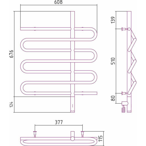 Полотенцесушитель электрический Сунержа Эпатаж 3.0 П7 800x600 мм 03-5851-8060 R, золото фото 4