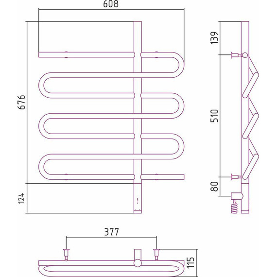 Полотенцесушитель электрический Сунержа Эпатаж 3.0 П7 800x600 мм 31-5851-8060 R, чёрный матовый фото 4