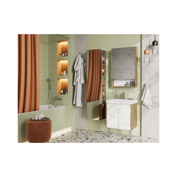 Тумба универсальная с раковиной Акватон Сканди Doors 55 см 1A278801SDZ90, дуб рустикальный/белый глянцевый (ножки в комплекте) фото 9