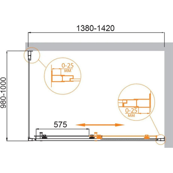 Душевое ограждение Cezares 140х100 см MOLVENO-AH-11-140/100-C-Cr-IV , хром/прозрачное фото 2