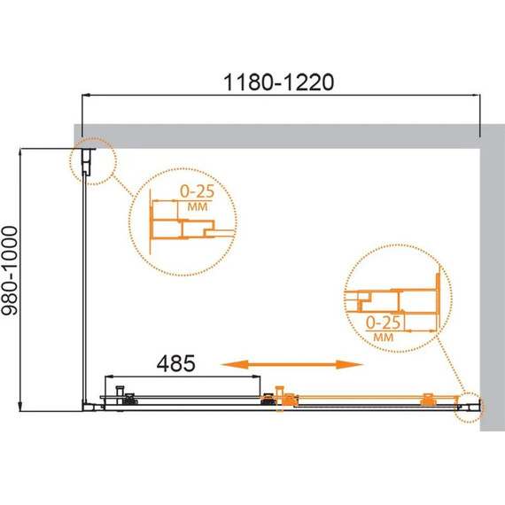 Душевое ограждение Cezares 120х100 см MOLVENO-AH-11-120/100-C-Cr-IV , хром/прозрачное фото 2