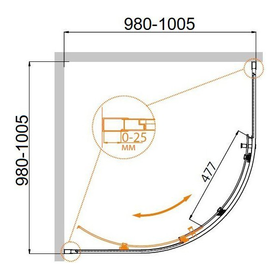 Душевое ограждение Cezares 100х100 см MOLVENO-R-1-100-P-Cr , хром/матовое фото 7