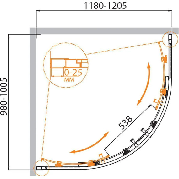 Душевое ограждение Cezares 120х100 см MOLVENO-RH-2-120/100-C-Cr-IV , хром/прозрачное фото 6
