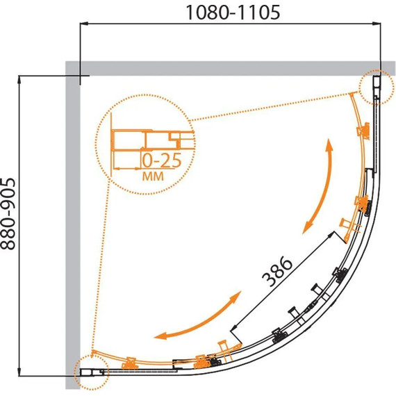 Душевое ограждение Cezares 110х90 см MOLVENO-RH-2-110/90-P-Cr , хром/матовое фото 8