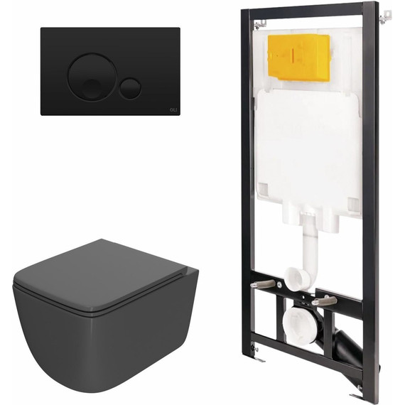 Инсталляция Oli 80 Eco с подвесным безободковым унитазом Point Меркурий 886914GBO3+PN41831GM, серый матовый фото 