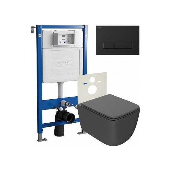 Инсталляция Point Элемент с подвесным безободковым унитазом Меркурий PN48023BM, графит фото 