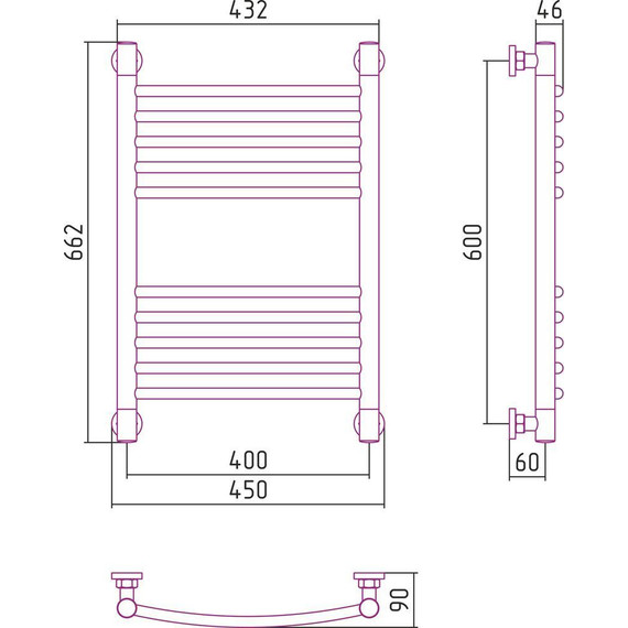 Полотенцесушитель водяной Сунержа Богема+ П10 600x400 мм (выгнутая перемычка) 00-0221-6040 фото 6