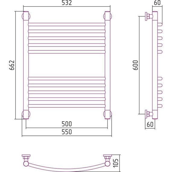 Полотенцесушитель водяной Сунержа Богема+ П10 600x500 мм (выгнутая перемычка) 00-0221-6050 фото 6