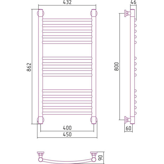 Полотенцесушитель водяной Сунержа Богема+ П14 800x400 мм (выгнутая перемычка) 00-0221-8040 фото 7