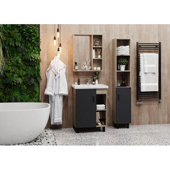 Пенал напольный Onika Тимбер 30 см R 403067, серый матовый/дуб сонома - 3 Пенал напольный Onika Тимбер 30 см R 403067, серый матовый/дуб сонома фото 3