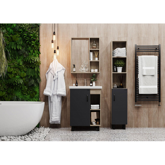 Пенал напольный Onika Тимбер 30 см R 403067, серый матовый/дуб сонома - 6 Пенал напольный Onika Тимбер 30 см R 403067, серый матовый/дуб сонома фото 6