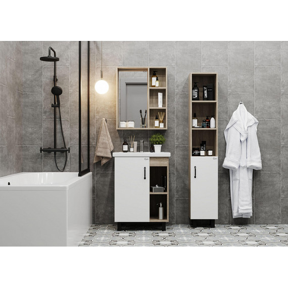 Пенал напольный Onika Тимбер 30 см R 403066, белый матовый/дуб сонома - 2 Пенал напольный Onika Тимбер 30 см R 403066, белый матовый/дуб сонома фото 2