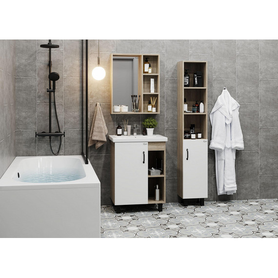 Пенал напольный Onika Тимбер 30 см R 403066, белый матовый/дуб сонома - 6 Пенал напольный Onika Тимбер 30 см R 403066, белый матовый/дуб сонома фото 6