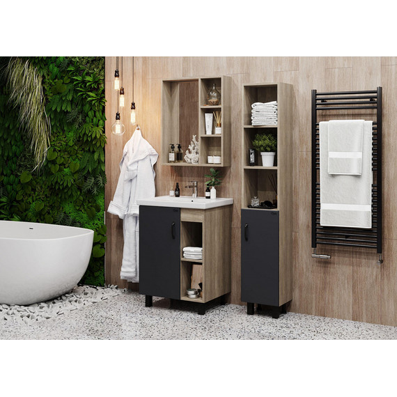 Пенал напольный Onika Тимбер 30 см R 403067, серый матовый/дуб сонома - 2 Пенал напольный Onika Тимбер 30 см R 403067, серый матовый/дуб сонома фото 2