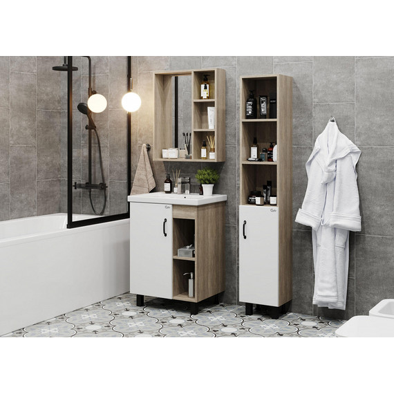 Тумба напольная с раковиной Onika Тимбер 60 см 106115, белый матовый/дуб сонома фото 4