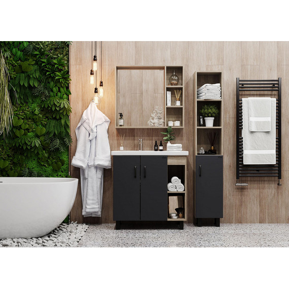 Тумба напольная с раковиной-столешницей Onika Тимбер 80 см 108046, серый матовый/дуб сонома фото 2