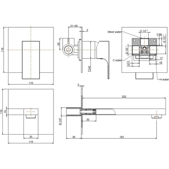 Смеситель для раковины настенный Paini Grazia 21CR208 фото 4