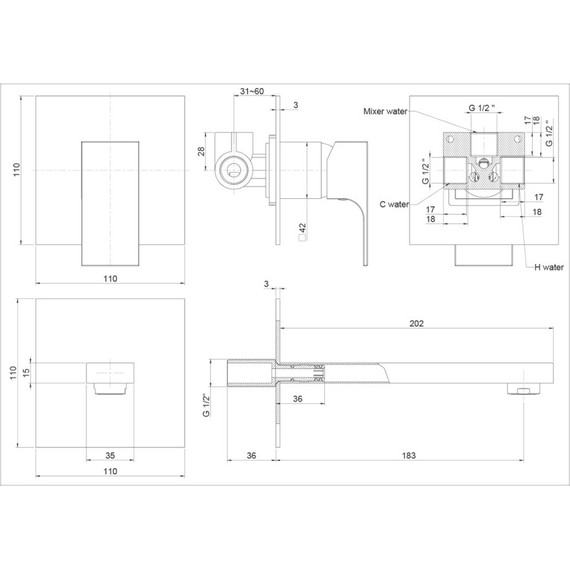Смеситель для раковины настенный Paini Grazia 21PZ208, чёрный матовый фото 8